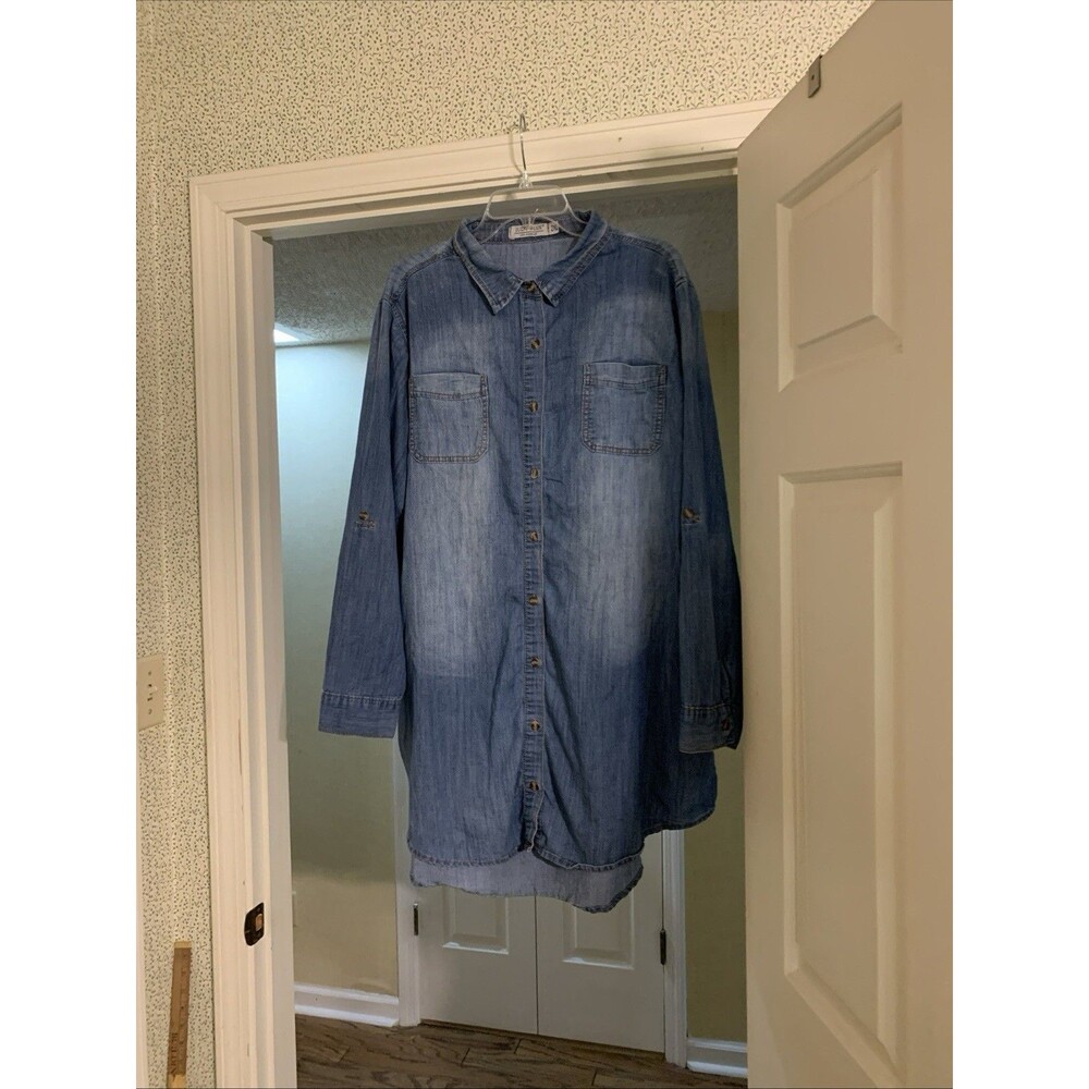 Judy Blue Denim Dress Womens 2x Blue Jean Shirt Dress Long Sleeve Chambray